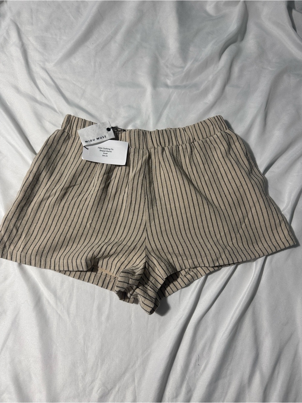 Miou Muse Linen Cotton High Waist Shorts NWT Beige Coastal Grandma Resortwear